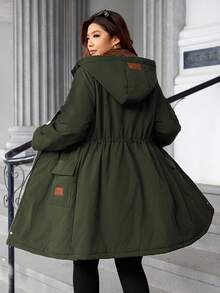 EMERY ROSE Fashionable Casual Retro Elegant Comfortable Contrast Color Patchwork Waist Cinched Padded Coat - Army Green - View 2