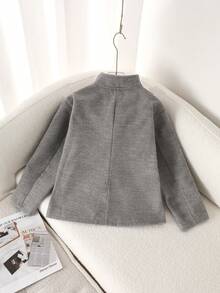 Genkimix Kids Tween Girls' Elegant Long Sleeve Stand Collar Thick Casual Minimalist Gray Coat, Autumn/Winter - Grey - View 2
