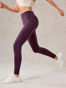 OutZeal Women Outdoor Leggings Solid Color Workout Gym Yoga Thermal Lined Tummy Control High Waist Multi Pocket Sports Pants Fall Winter - Purple - View 7