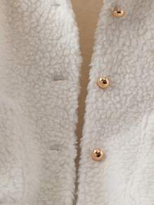 Franclia European And American Fashion Casual Elegant Shirt Collar Long Sleeves Pocket Gold Button Decoration Women's Autumn And Winter Outing New Year Lamb Wool Women's Winter Jacket Winter Coat - Beige - View 5