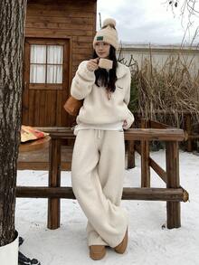 DAZY 女士羊羔绒卫衣和休闲裤两件套，秋冬季女士运动套装家居服套装