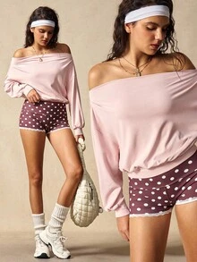 VARSIVA Camiseta deportiva de mujer de manga larga, suelta y de unicolor - Rosa - Ver 1