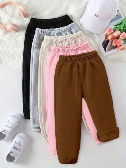 Sparklyn Set de 5 pantalones largos de estilo casual y cómodo para niña, con estampados de unicolor y patrones creativos y personalizados, ideales para el otoño y el invierno