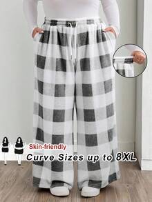 SHEIN CURVE+ 大码格子蓬松阔腿裤，休闲秋冬款 - 彩色 - 查看 8
