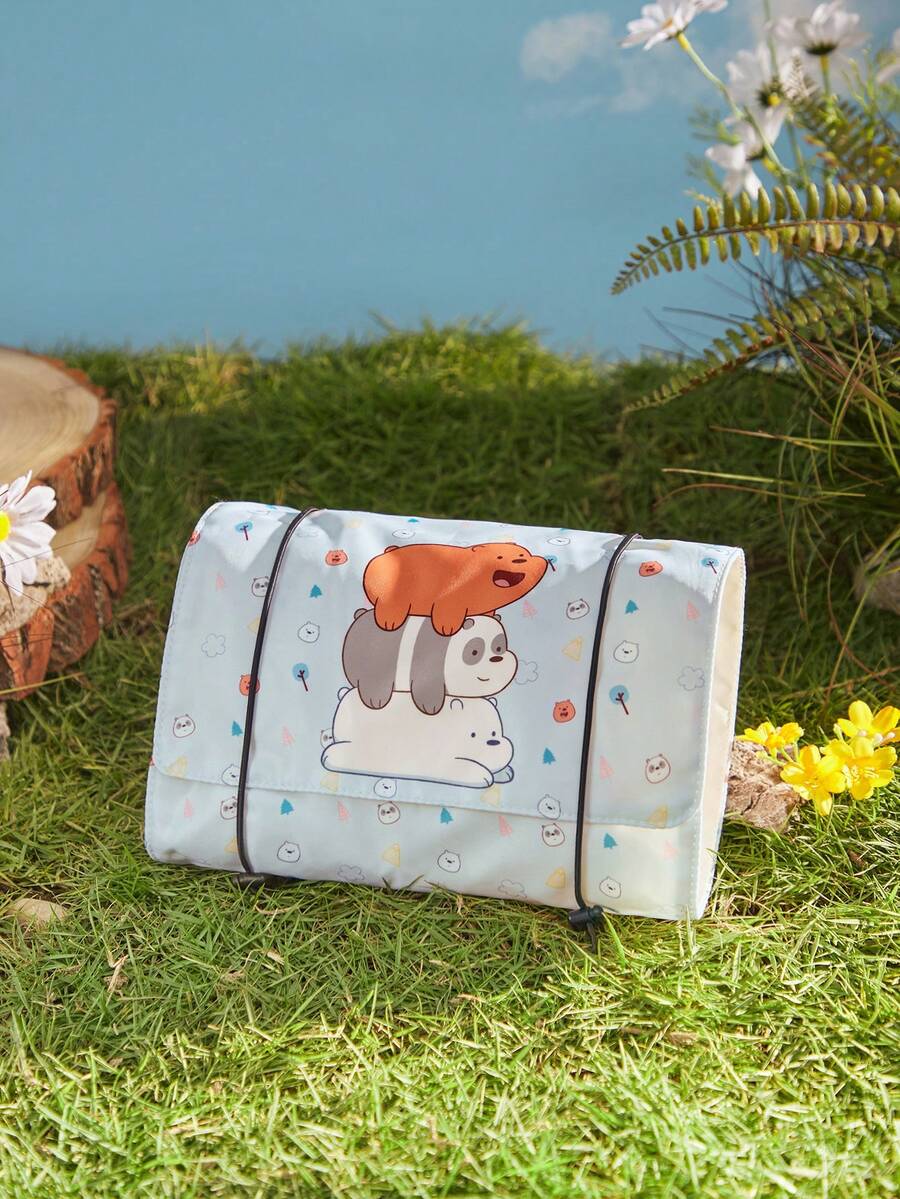 We Bare Bears X SHEIN 1 pièce Sac cosmétique pliable de grande capacité à la mode avec imprimé d'ours bleu clair - Bleu clair - Voir 1
