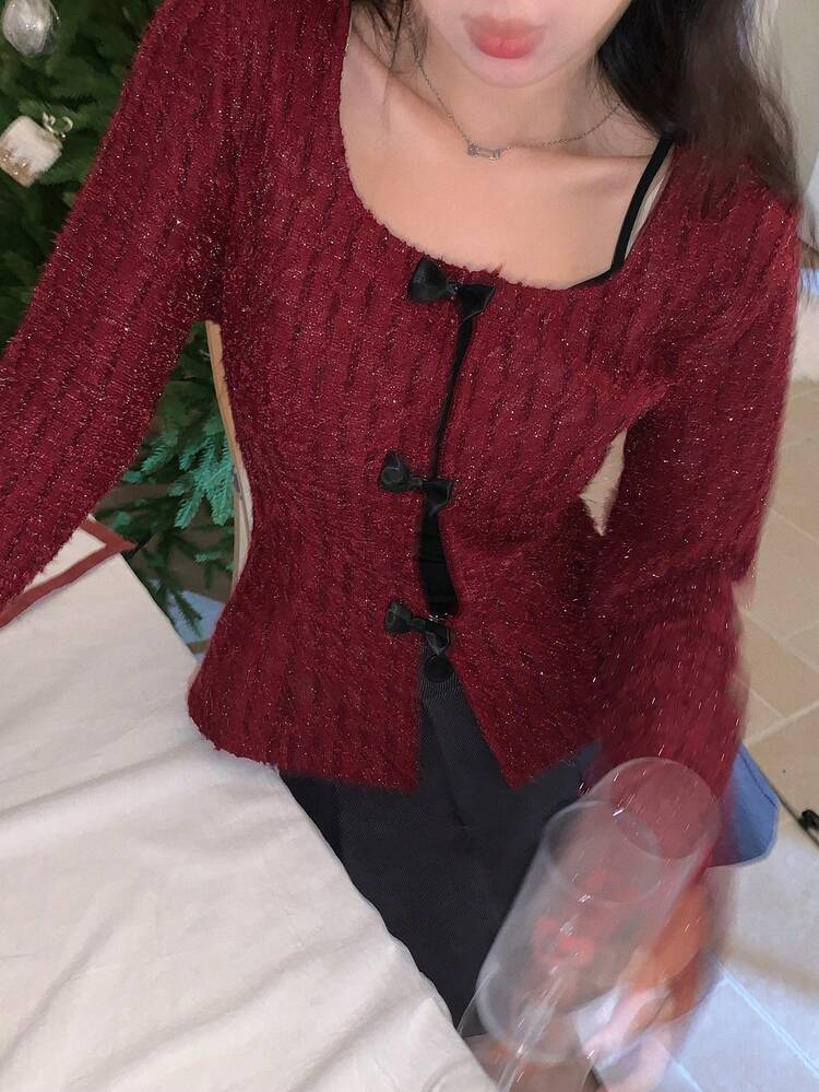 Elegant Red Sequin Decorated Cardigan Jacket, Fashion Party Wear For Christmas, New Year, Wedding, Suitable For Autumn/Winter Women Coats