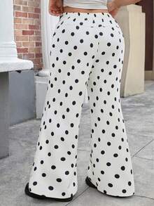 SHEIN EZwear 大码女式休闲波尔卡圆点印花宽松裤 - 黑與白 - 查看 2