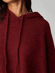 MISSGUIDED Knitted Oversized Hoodie Sweater With Logo Embroidery For Cozy Winter Layering Christmas - Burgundy - View 6