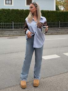 Jeta Ari Damen Leopard Patchwork gestreiftes Langarm Lässig Bluse, Retro Damen Blusen, Herbst Damen Kleider, Damen Hemden, Formale Damen Kleider, Streetstyle Hemden, Leoparden Hemden - Verschiedenfarbig - Übersicht 1