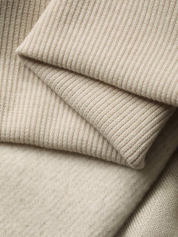 Autumn/Winter Letter Print Thermal Lined Hoodie Set For Men, Apricot Color