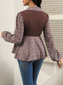 SHEIN Vintage Plaid Patchwork Long Sleeve Maternity Top, Fashionable Design, Suitable For Spring And Autumn Wear - Multicolor - View 2