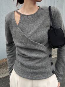 FRIFUL Women's Casual Crossover Crew Neck Sweater