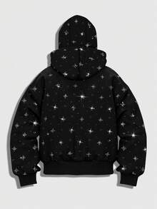 ROMWE MEN Street Life 男士水钻拉链卫衣，秋冬季长袖上衣 - 黑色 - 查看 2