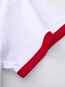 Resyla 女士撞色滚边心形水钻装饰圆领T恤 - 白色 - 查看 4