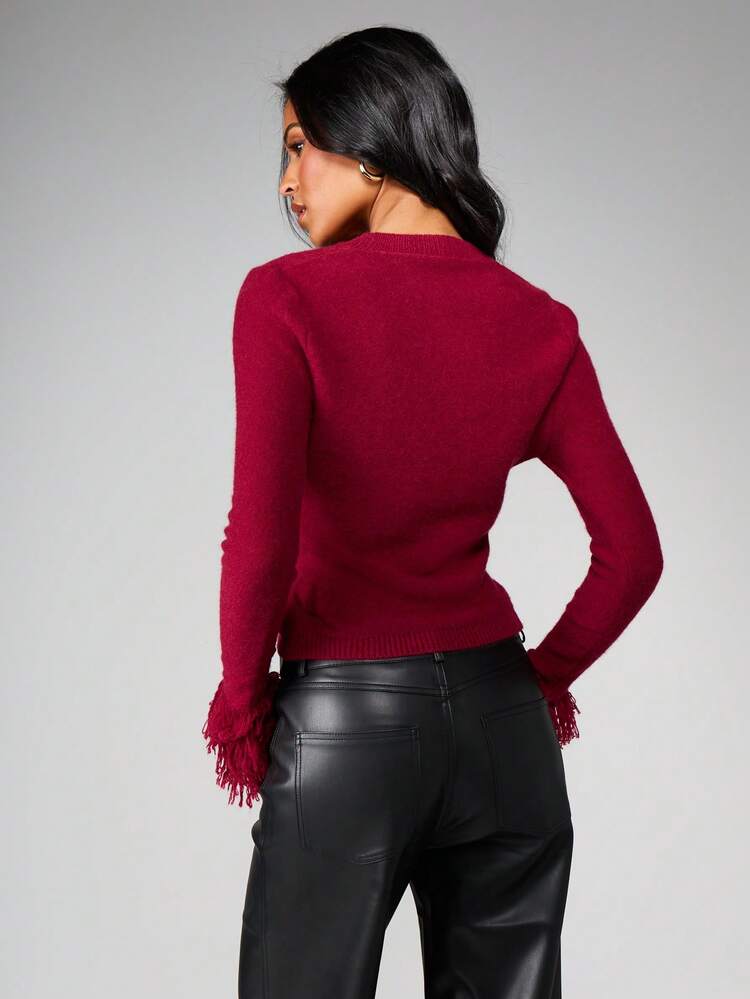 MISSGUIDED Knitted Cardigan With Fringe Cuff Detail