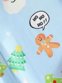 2pcs Girls' Green Gingerbread Man Christmas Color Soft Fleece Elastic Long Sleeve Top And Pants Homewear Set - Baby Blue - View 9