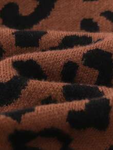 Cozy Pixies 女婴豹纹针织圆领长袖套头毛衣，居家休闲皆宜，秋冬季款 - 黑色 - 查看 5