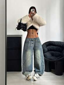 StreetHx Modische lässige Retro Street Style dekonstrierte Jeans mit mittlerer Taille und Destroyed-Effekt