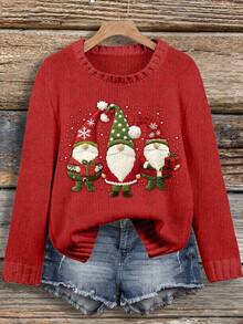EMERY ROSE Pullover tricoté décontracté pour femmes, rouge, convenant à l'automne/hiver, Noël, avec imprimé de Noël - Multicolore - Voir 1