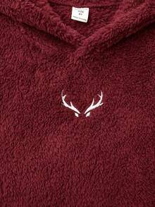 SHEIN Boys' Casual Embroidered Double-Sided Fleece Hooded Pullover Sweatshirt - Red - View 6