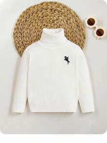 SHEIN 男婴修身休闲舒适长袖圆领可爱毛衣 - 白色 - 查看 2