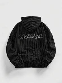 ROMWE MEN Street Life 男士字母印花条纹长袖休闲连帽冬季外套 - 黑色 - 查看 5