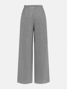 Tween Girl Casual Homewear Fitted Lace Trim Camisole And Wide Leg Striped Knit Pants Set, Black - Black - View 8