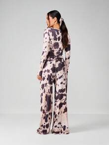 MISSGUIDED 女士奶牛印花睡衣套装 长袖露脐上衣 阔腿裤 家居服套装 - 彩色 - 查看 2