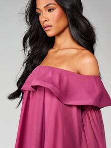 MISSGUIDED 露肩迷你连衣裙，荷叶边喇叭袖，飘逸柔美，适合派对和晚宴穿着 - 紫色 - 查看 5