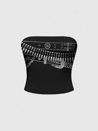 Grunge Punk Y2K Punk Rock schwarzes Nieten Vintage Sexy Crop Top für Frauen
