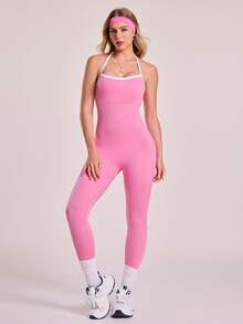 Sovereign Charm 2025 Sexy Backless Women's Camisole Elastic Spaghetti Strap Summer Sportswear Casual Vacation Outfit - Pink - View 3