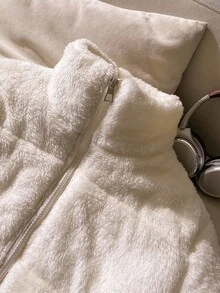 SHEIN 青少年及年轻女孩绗缝加厚短款抓绒外套