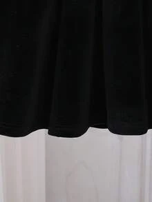 Sparklyn Young Girls Pearl Bubble Long Sleeve V-Neck Waist Ruffle A-Line Dress, Suitable For Parties And Events, Spring/Autumn - Black - View 6