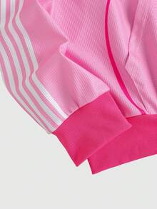 ROMWE MEN Prep Men's Striped & Printed Contrast Color Hooded Zip-Up Long Sleeve Casual Sweatshirt - Pink - View 3