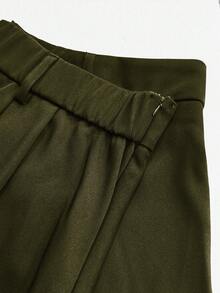 Calvaya Plus Size Women High Waist Black Pleated A-Line Mini Skirt With Safety Shorts - Army Green - View 4