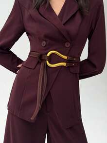 Aloruh 1 pieza Cinturón de traje de mujer, cinturón decorativo de hebilla de herradura versátil y ancha para falda, verano, escuela, otoño, Halloween - Café - Ver 1