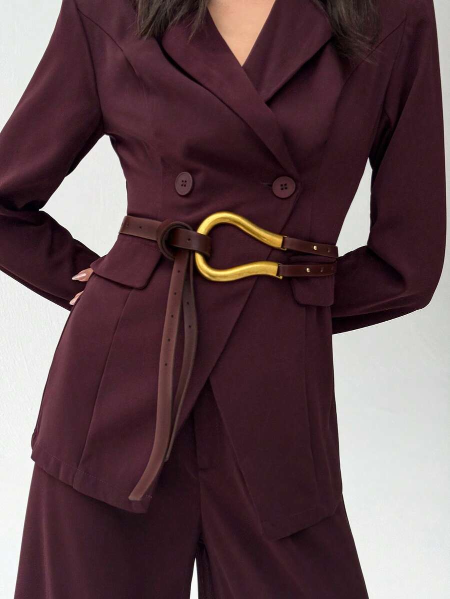 Aloruh 1 pieza Cinturón de traje de mujer, cinturón decorativo de hebilla de herradura versátil y ancha para falda, verano, escuela, otoño, Halloween - Café - Ver 1
