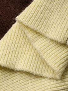 Dazy Plus Áo len cardigan cổ tròn thêu họa tiết hoạt hình chắp vá màu tương phản, dáng rộng, thường ngày, cỡ lớn dành cho nữ - màu nâu - Xem 3