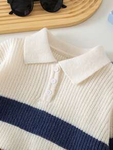 Genkimix Kids 幼儿男童时尚撞色条纹半拉链针织衫，长袖，秋冬款