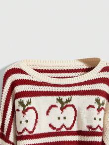 ROMWE Kawaii 大码可爱苹果图案短款宽松针织毛衣 - 紅色 - 查看 3