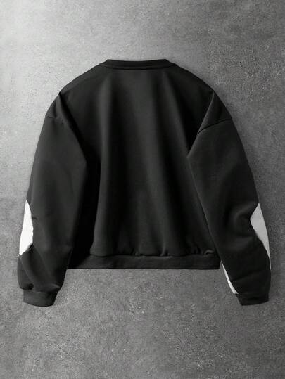 Sweat-shirt-shirt décontracté et pour hommes avec imprimé slogan, patchwork et couleurs contrastées, demi-zip, pour le printemps et l'automne