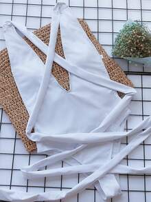 Swim Lushoire Criss Cross Plunge One Piece Swimwear - White - View 2