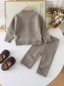 SHEIN Baby Girls Bow Decor Cardigan & Pants Knit Sweater Set, Soft & Comfortable, Suitable For Spring/Autumn Occasions: Casual, Outdoor, Travel, Holiday, Home, Daycare, Playtime Baby Set Autumn Winter Season Two Piece Winter Outfits For Toddler Knit Two Piece Toddler Baby Warm Sets Baby Sweater Set Autumn And Winter Two Piece Suit Toddler Suit Baby Girl Clothes Spring Fall Baby Elegant Clothes
