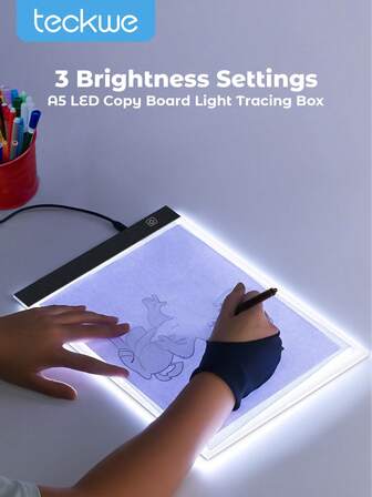 Teckwe 1 Set Tablero de dibujo LED, 3 niveles de brillo ajustable, Tableta de dibujo, Caja de luz, Ayuda educativa de aprendizaje, Juguetes para niños y niñas, Regalos para cumpleaños y vuelta al cole