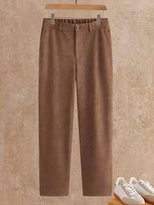 Mainfolk Men's Solid Color Pocket Straight Loose Casual Commuter Pants, For Winter - Brown - View 2