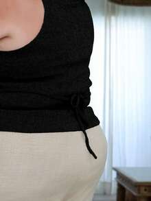 Pretty and Ole Chaleco de moda con cuello en V y decoración de concha metálica para mujer de talla grande - Negro - Ver 2