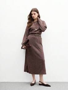 CUCCOO BIZCHIC 女士新款方扣尖头低跟平跟奇特鞋跟通勤风格百搭舒适巧克力棕色亮面皮革一脚蹬平底鞋，适合工作和休闲穿着 - 棕色 - 查看 6
