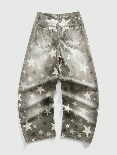 Street Life Jeans droits délavés avec imprimé étoiles pour hommes
