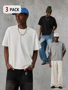 Manfinity NXTstreet 2pcs/Set Men's Knitted Casual Daily Loose Fit Short Sleeve T-Shirts - Multicolor - View 6