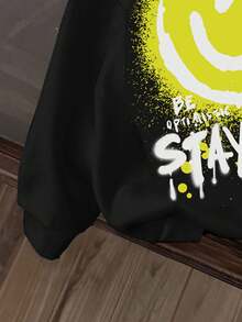 男童休闲卡通图案宽松长袖卫衣，适合秋冬季穿着 - 黑色 - 查看 4